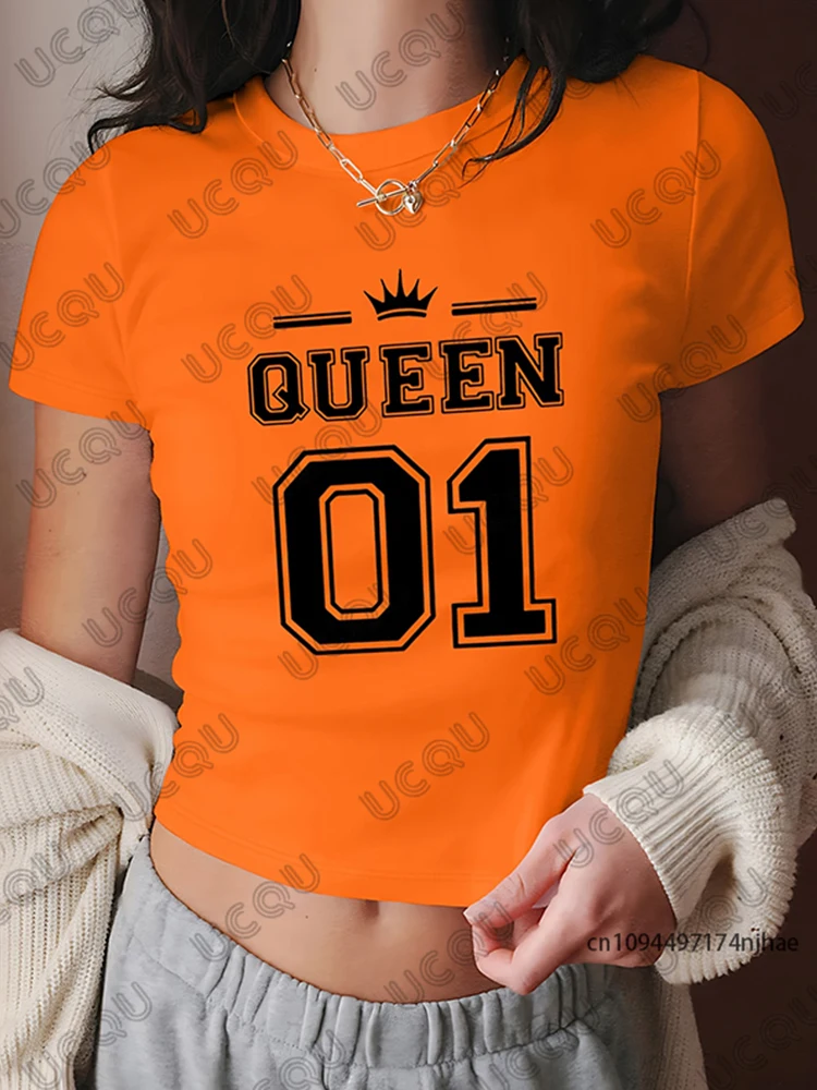 Camiseta con estampado de Reina No.01, Top corto de manga corta para mujer, ropa de calle, camisetas deportivas de fútbol, camisetas informales Y2k 2026