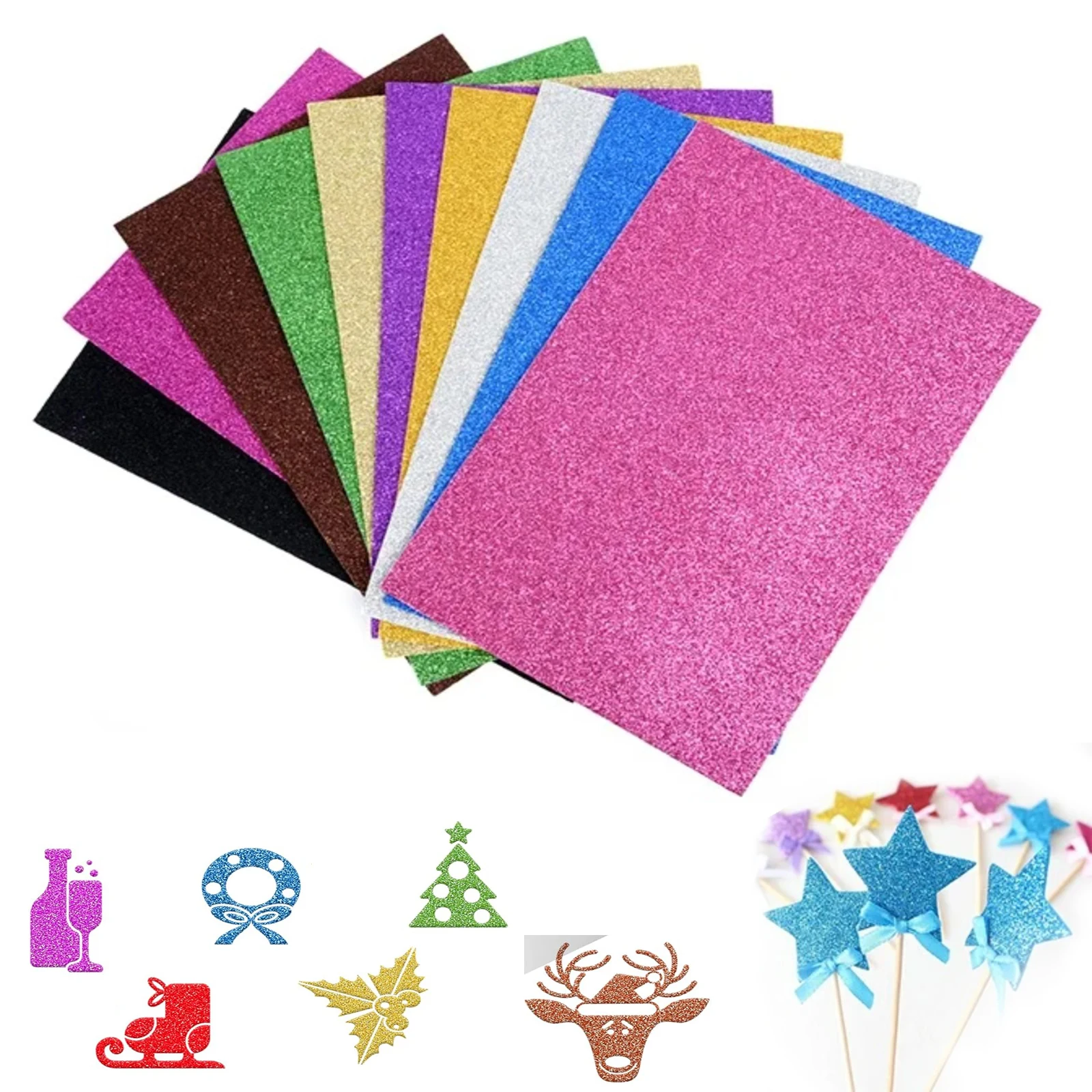 10 Pcs Colorful Glitter Cardstock EVA Foam Paper Sponge Soft Touch Crafts for Scrapbooking Kids DIY A4 Premium Bling Paper