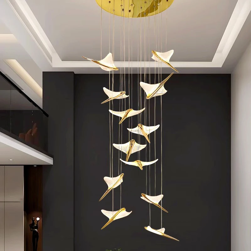 

Modern Design Flying bird Acrylic LED chandelier Gold aluminum Ceiling lamp hanging for living room indoor lighting Dimmable