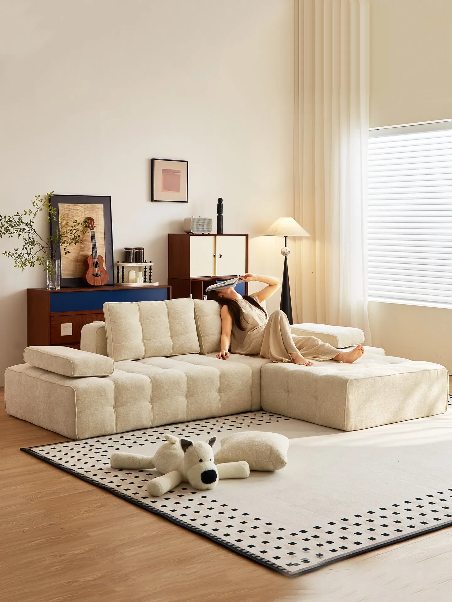 DSACompressed sofa, pure sponge box roll bag, inline row chenille living room small apartment fabric sofa