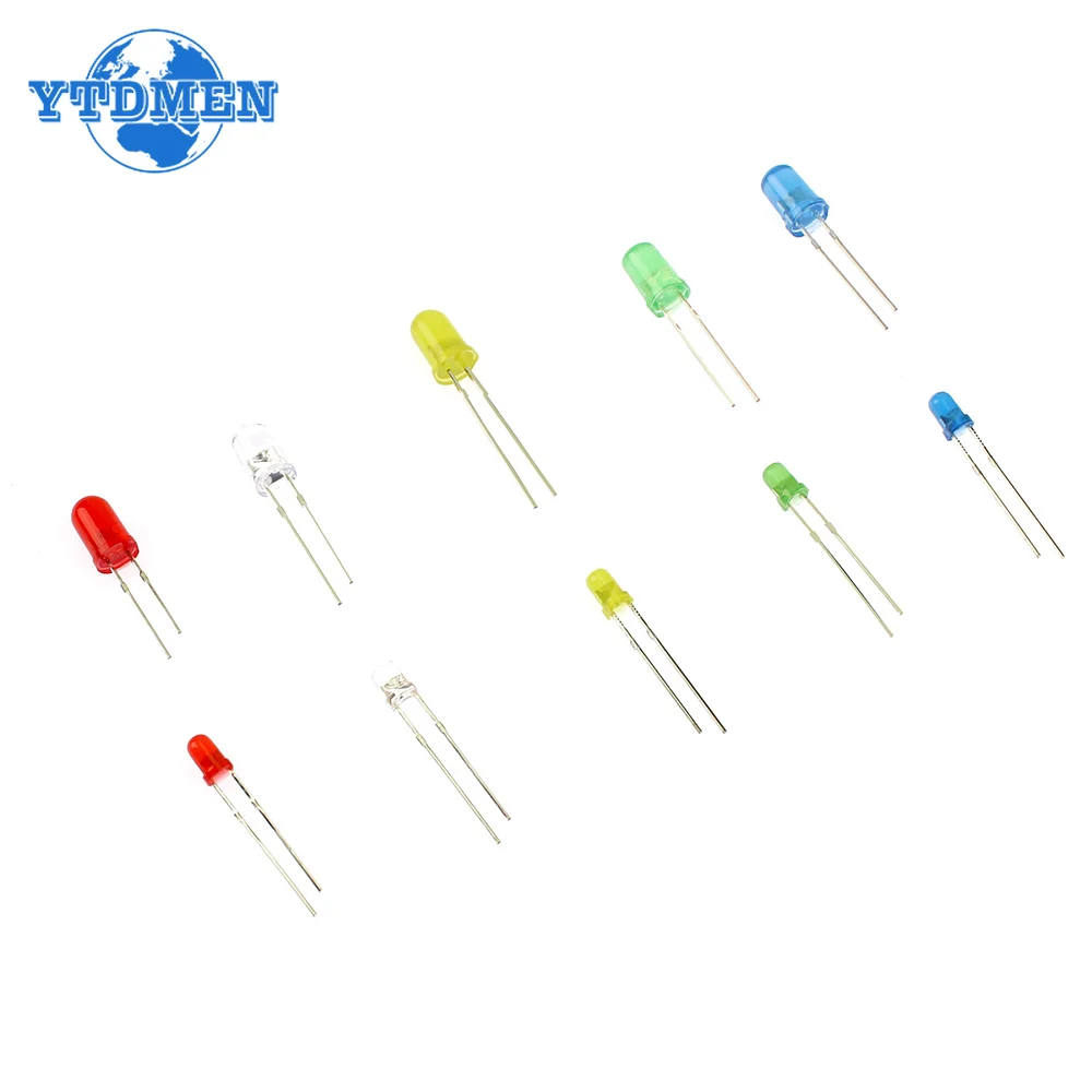 200pcs 5 Colors 3MM + 5MM Light Emitting Diode Electronic Kit Box F3 F5 LED Diode Various Kits White Green Red Blue Yellow DIY