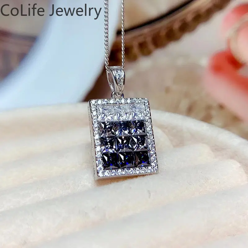 

Rectangle Sterling Silver Gemstones Pendant 12 Pieces Total 1.8ct Moissanite Pendant Solid 925 Silver Moissanite Jewelry