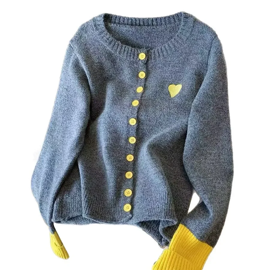 

Loose Women's Knitwear Cardigan Wool Round Neck Color Buckle Autumn Winter Fashion Slimming Sweater Outerwear Casual Style