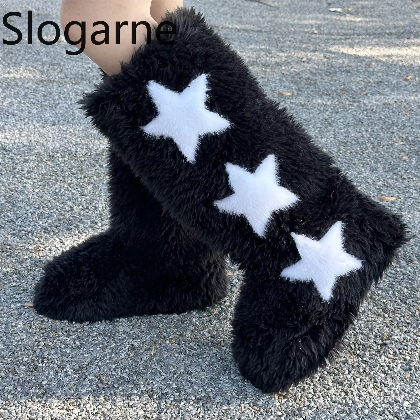 

Новые дизайнерские роскошные женские высокие зимние сапоги из искусственного меха, пушистые, с длинным мехом, из монгольской шерсти, до колена, милые плюшевые ботинки