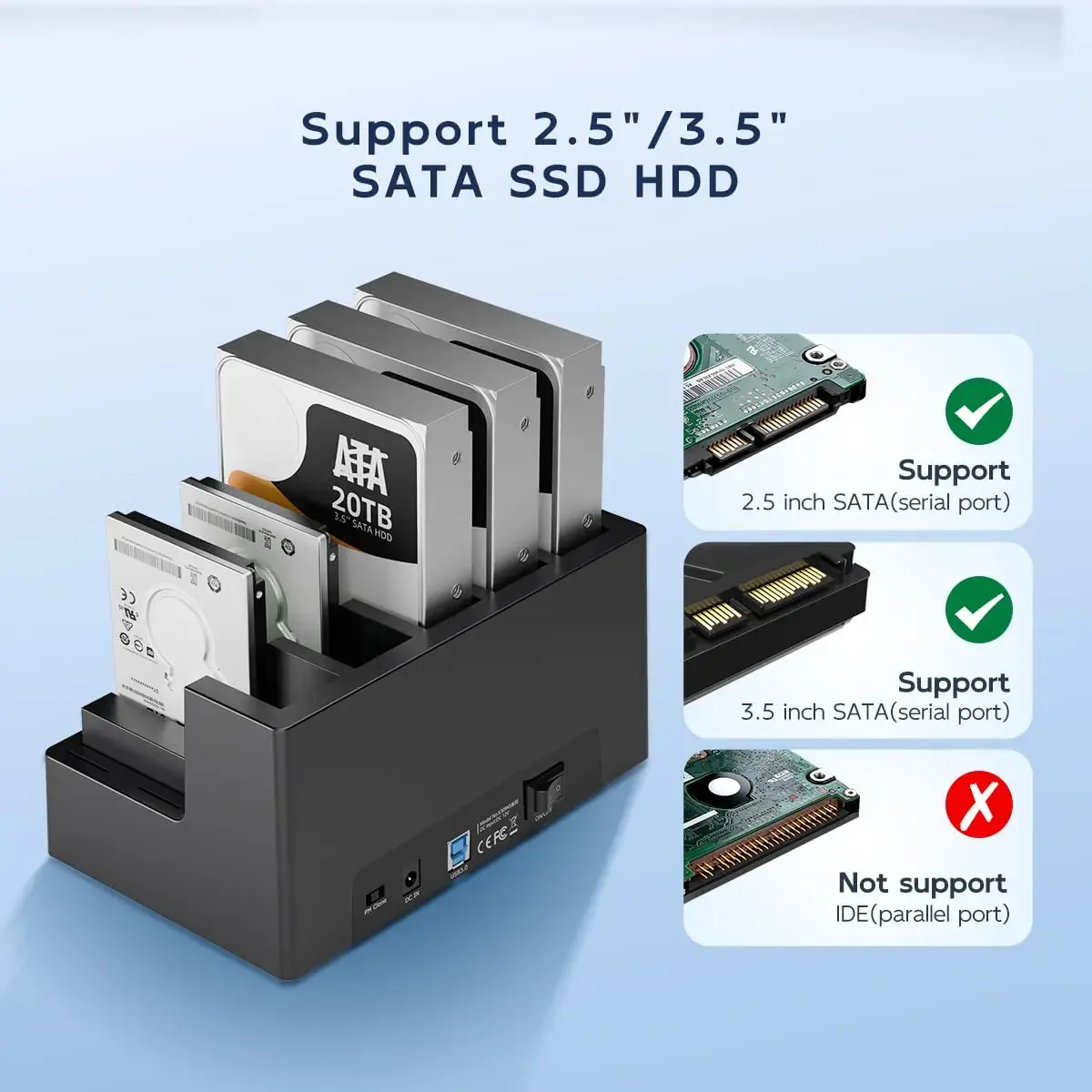 마이워 5베이 외장 하드 드라이브 도킹 스테이션 케이스 오프라인 복제 기능 지원 2.5인치 3.5인치 SATA HDD/SSD USB3.0 HDD 도크 LED 디지털 디스플레이 탑재