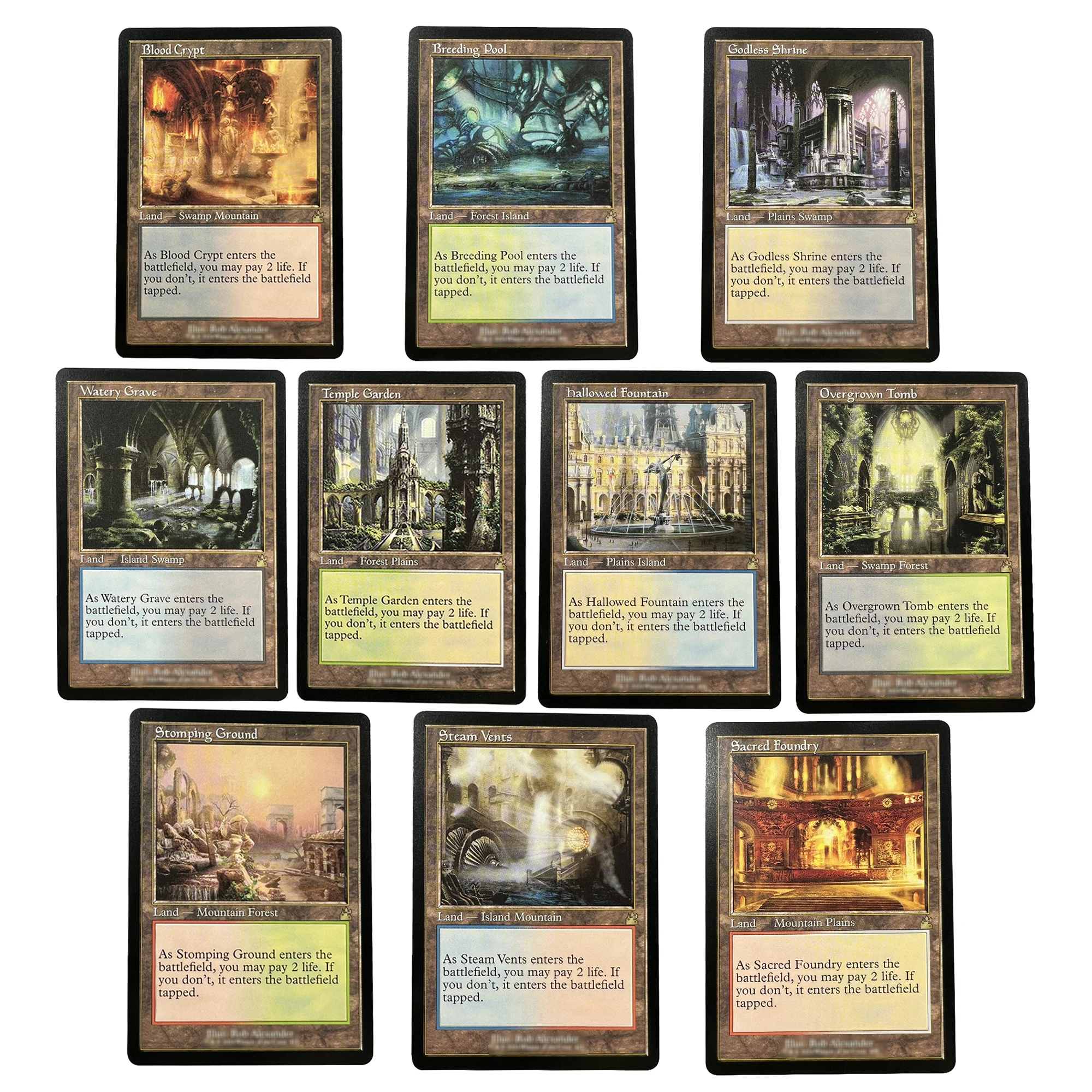 Regular Magical Proxy Shock Lands RVR Retro Frame Blood Crypt Godless Shrine Watery Grave RVR Engliah Board Game Custom Cards