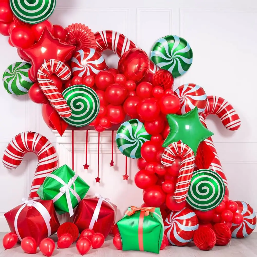 Christmas Candy Cane Foil Balloons Xmas Red Green Sweet Candies Balloon Christmas Gift Box Ballon Birthday Party Home Decoration