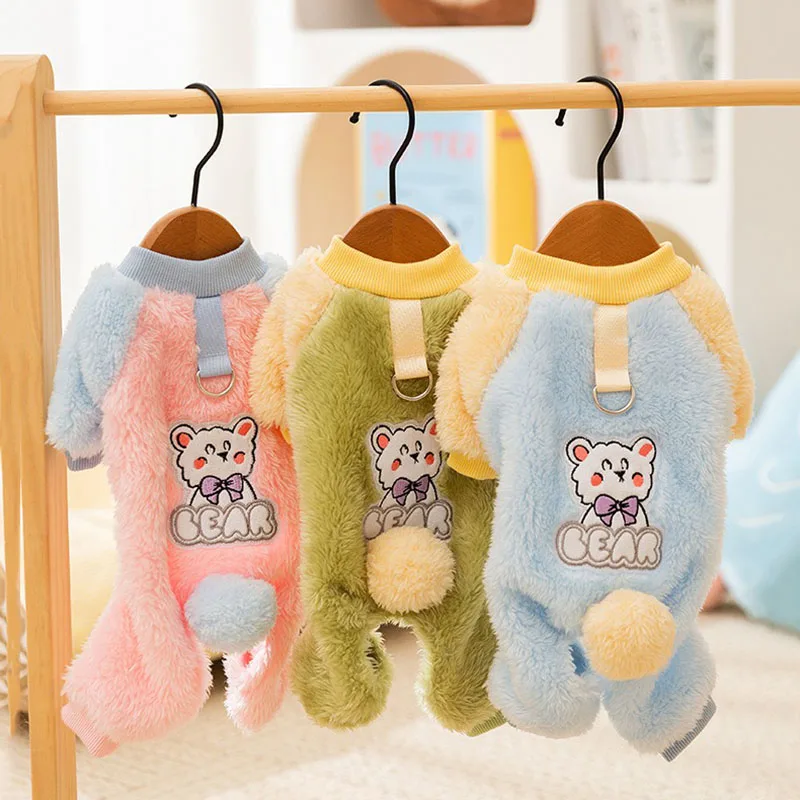 

Animal Embroidery Dog Clothes Puppy Four Legs Clothes Macaroon Hairball Traction Fleece Coat Winter Warm Dog Clothes