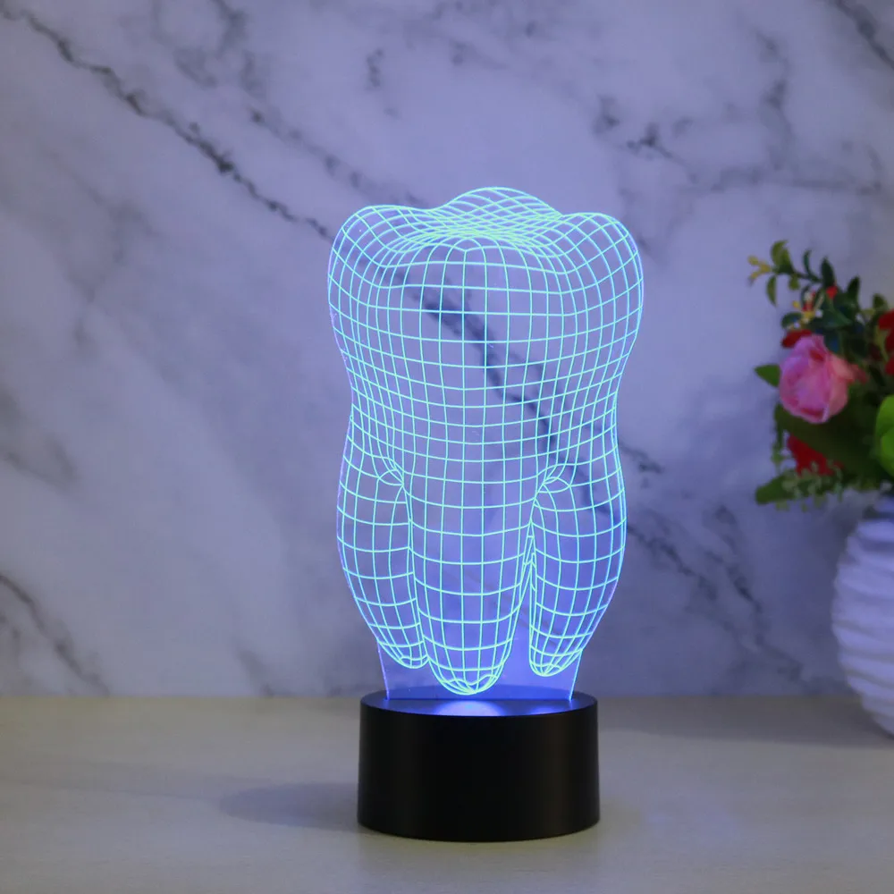 Kreatywny 3D stomatologiczne LED lampka nocna USB 7 kolor ząb kształt klinika grafika fajne zęby typ lampa stomatologia prezent dekoracja biurka