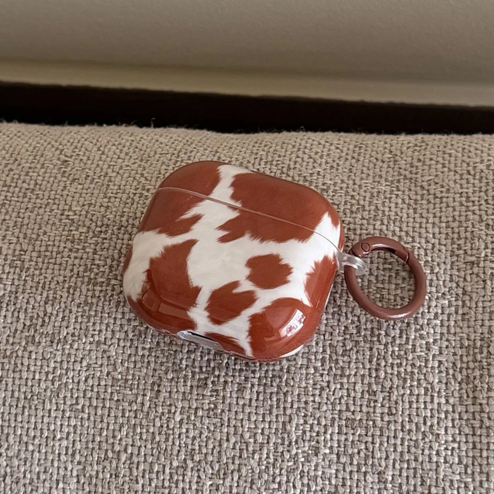 귀여운 갈색 소 텍스처 글로스 애플 에어팟 4 보호 케이스 에어팟 프로3 프로2 3세대 1 또는 2 소프트 이어폰 커버