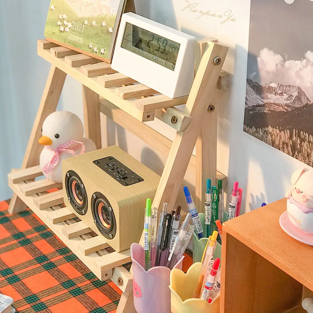 

1pc Double Layer Cosmetics Storage Rack Desktop Home Wooden Shelf Bathroom Makeup Organizer Sturdy Simple Design Assorted