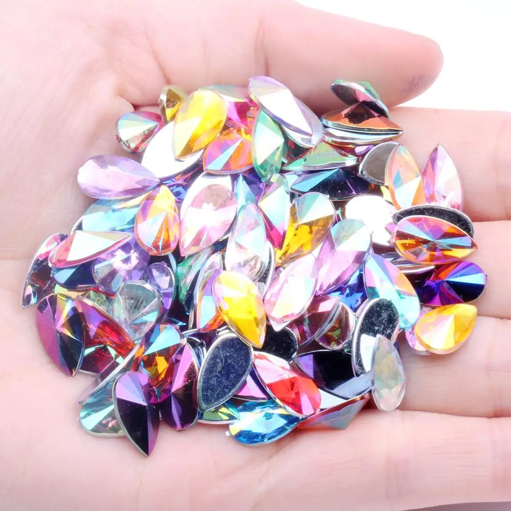 8x13mm-9x18mm Tear Drop Shape Acrylic Rhinestones 16 Colors Glue On Flatback Pointed Stones Beads For DIY Crafts Jewelry Making