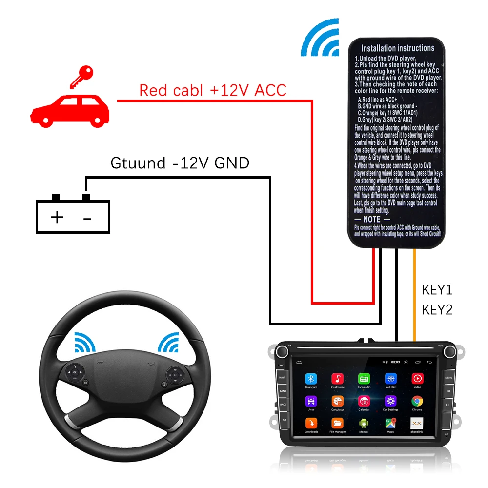 Universal SWC Wireless Car Steering Wheel Control Button Remote Controller For Stereo DVD GPS Multi-function Car Accessory