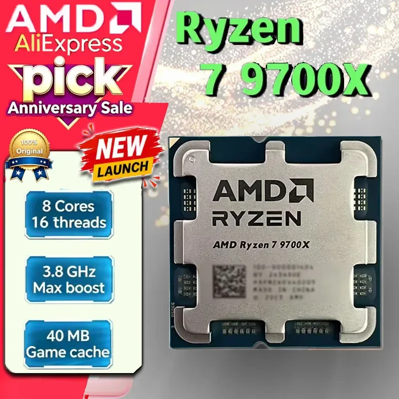 

AMD R7 9700X Ryzen 7 9700X AM5 Tray CPU 8C16T 3.8GHz 32MB Cache 4nm 65W DDR5 Gaming Processor Without Cooler