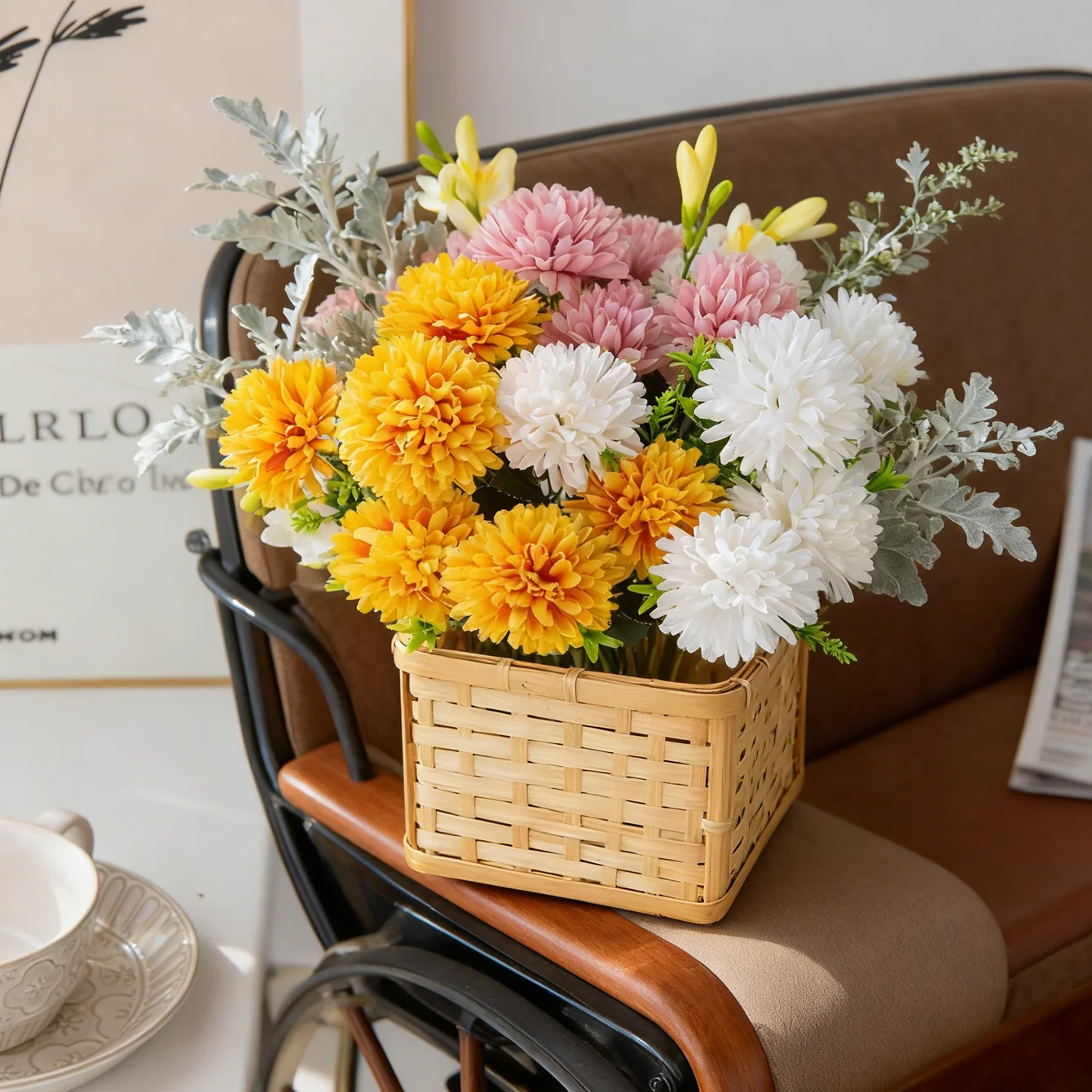 3 Stück Künstliche Blumen Kugel-Chrysanthemen für Zuhause, Tisch, Hochzeit, Brautsträuße, Herbstdekoration, Garten, Hof, DIY-Geschenke – Detail 9