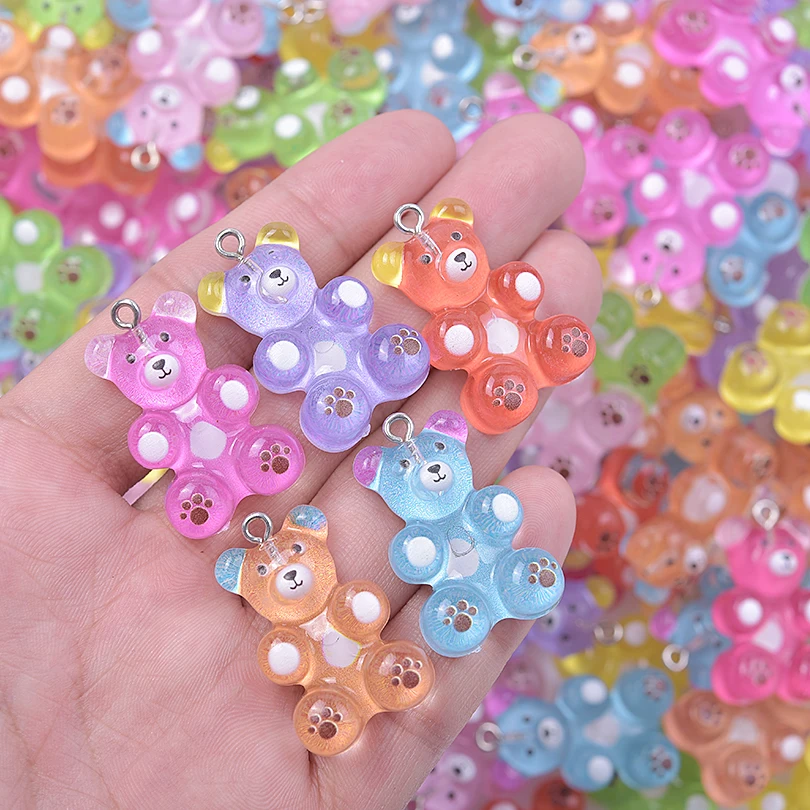 10/30/50/100pcs Colorful Candy Gummy Bear Cute Resin Charms DIY Animal Pendant For Earrings Keychain Necklaces Jewelry Making
