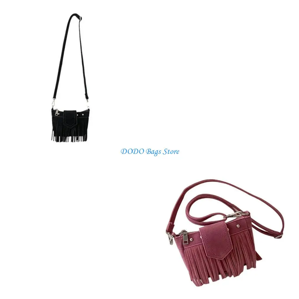 

Многофункциональный кошелек на молнии с бахромой для женщин, мини-сумка через плечо из искусственной замши с кисточками в стиле