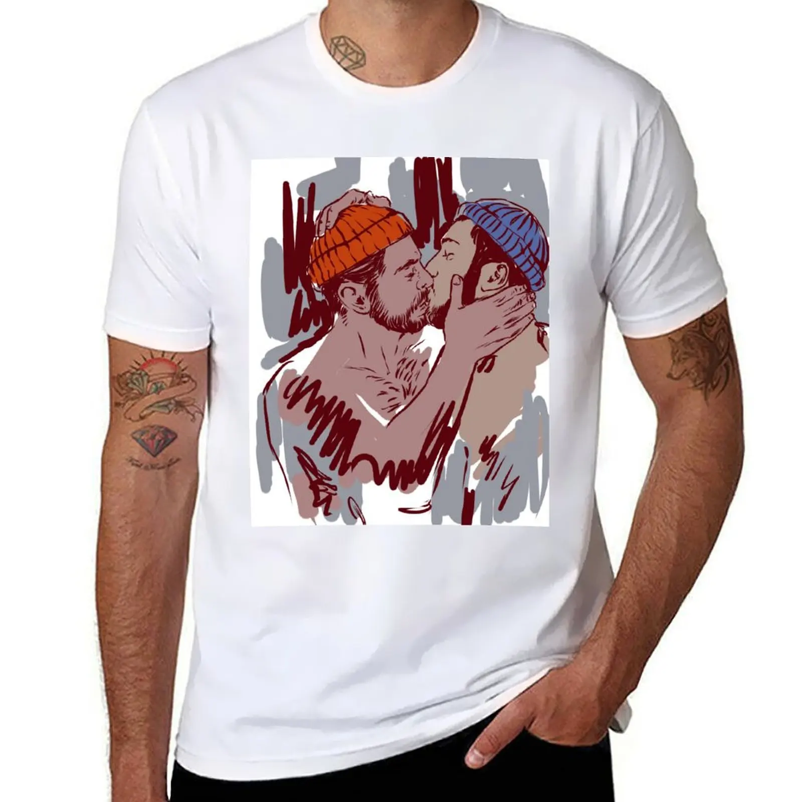 

for - guys kissing dressed Winter Time two winter T-Shirt Casual Holiday Short Sleeve Tee