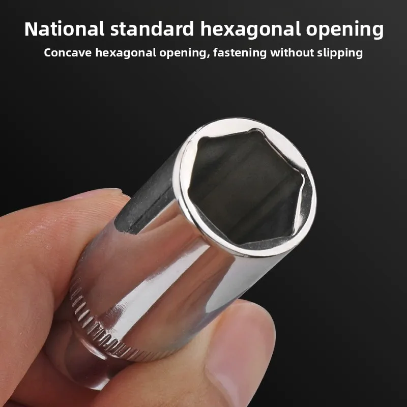 Jeu de douilles métriques longues chromées de qualité professionnelle, embout hexagonal de 1/4 pouce, douilles profondes de 4 mm à 14 mm, têtes de clé à cliquet pour A