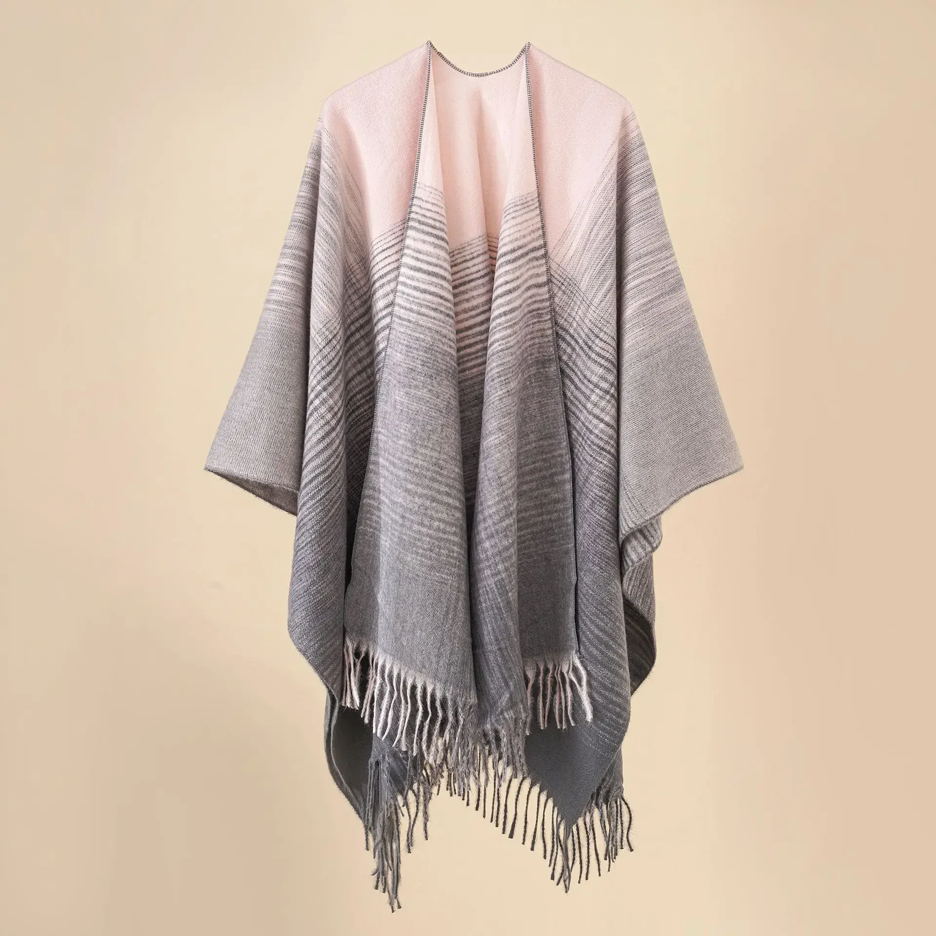 Autumn Winter New Style Shawl Women's Imitation Cashmere Gradual Tassel Poncho Lady Capes Yellow Cloaks