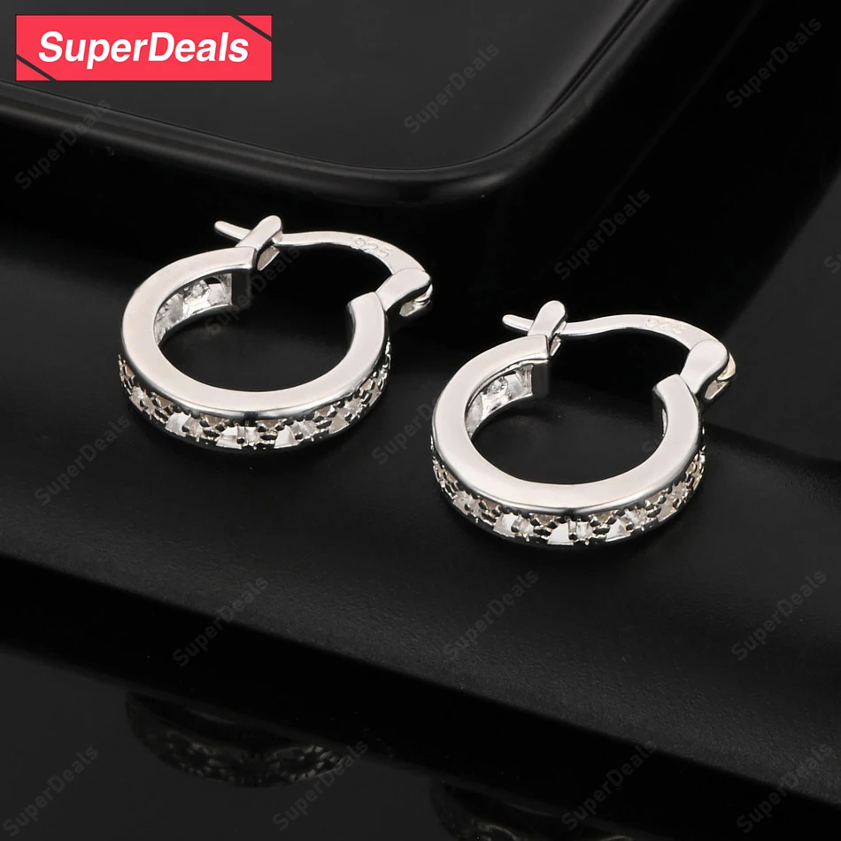 

SuperDeals 925 Sterling Silver Hollow Round Ear Clip Earring Women's Fashion Fine Jewelry Engagement Wedding Birthday Party Gift