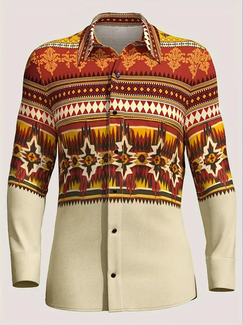 Ethnic Wear Tribal Party Festive Men's Fashion Outdoor Button-Down Shirt Camping Shirt Soft Comfortable Tops Plus Size 2024