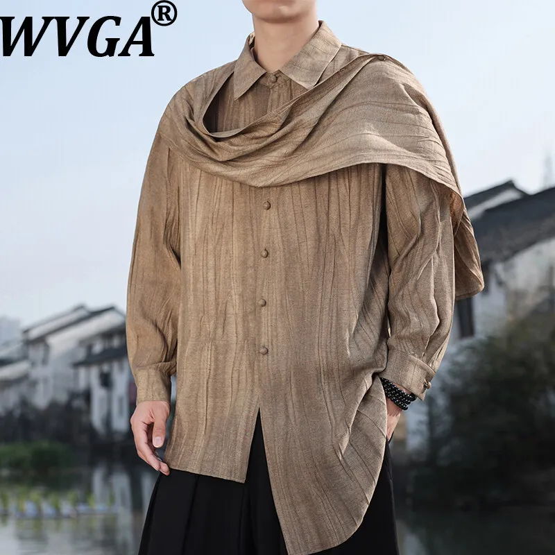 

Новая мужская рубашка WVGA с отложным воротником, модная, из льна, с длинным рукавом, в стиле кэжуал, с ленточными вставками, W20407