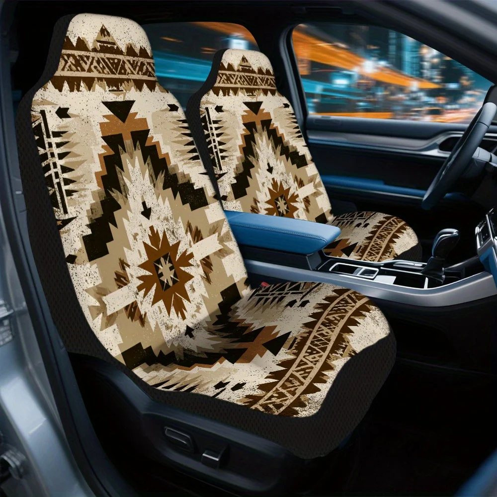 2pcs Geometric Tribal Pattern Car Seat Cover Set – High-Quality, Stylish Seat Protectors, Enhanced Comfort, Durable Design, Fit