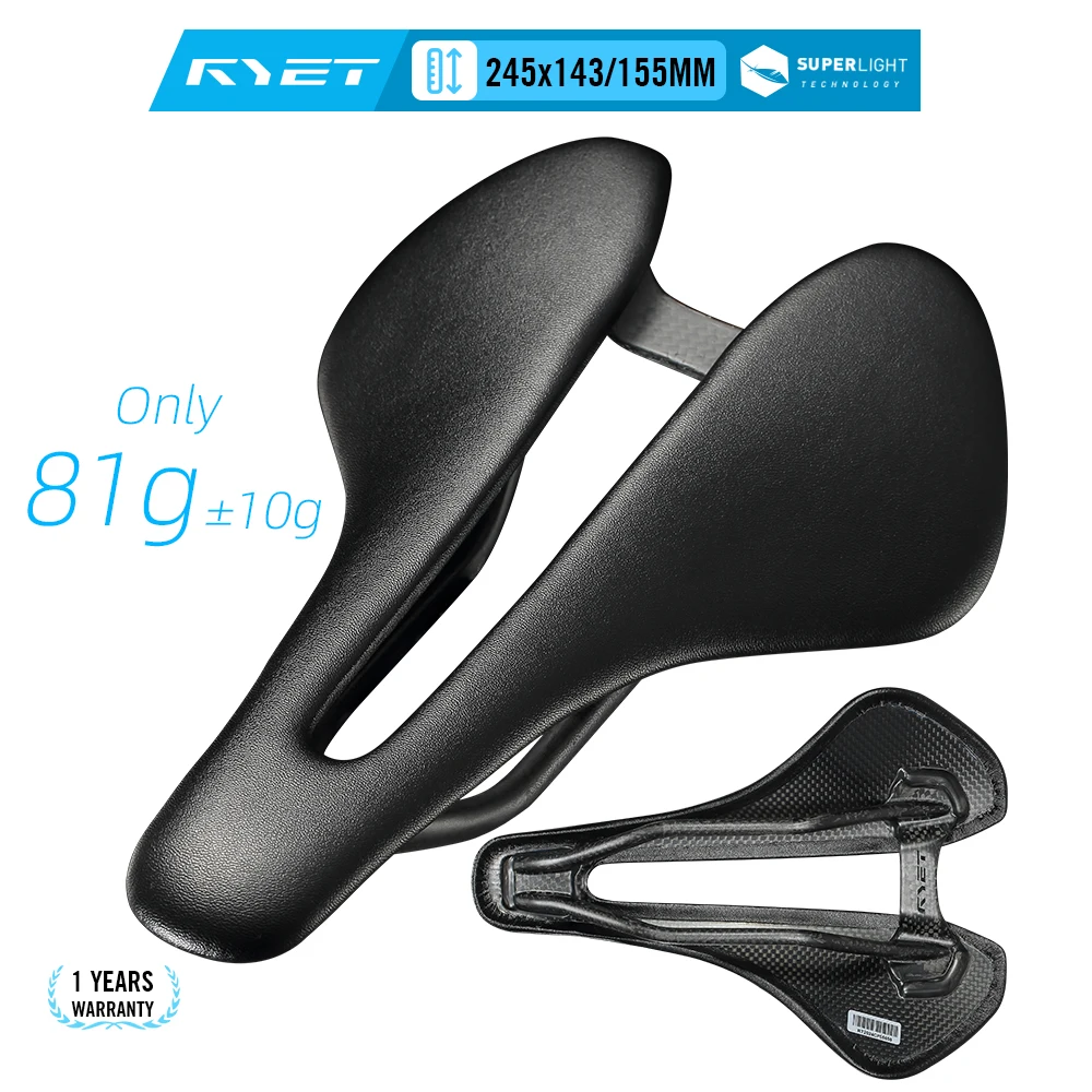 

RYET X11 Full Carbon Saddle Ultralight 81g Leather Surface 7x9mm Carbon Rails Ergo Relief Channel for Road MTB Gravel Bike