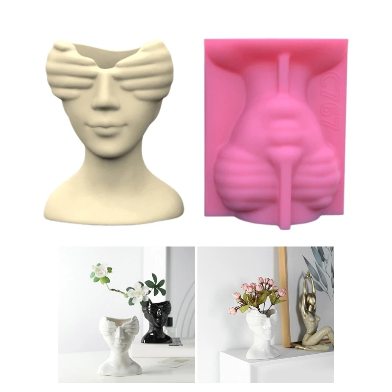 

Silicone Flower Pots Mold Epoxy Resin Molds Eye Covering Girl Pen Holder Holder Cement Planter Mould Home Decors