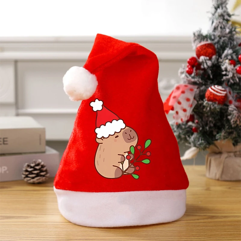 Czapka Świąteczna Kapibara Kawaii dla Dorosłych i Dzieci, Czapka Świętego Mikołaja, Cosplay, Kreskówka Anime, Czerwone Czapki Świąteczne, Nakrycie Głowy na Boże Narodzenie, Prezenty 2025
