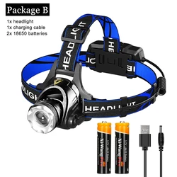 T6 Headlamp  High Powerful Flashlight Lantern Use 2 18650 Battery Headlamp Led Camping Ultra Fishing Rechargable Torch Lamp