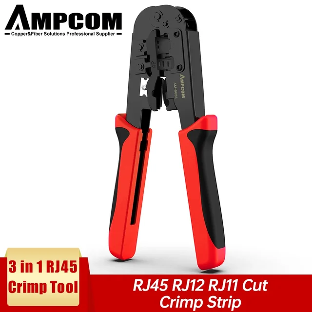 AMPCOM Narzędzie do zaciskania RJ45 i RJ12, RJ11 Narzędzie do zaciskania kabli sieciowych do 4P 6P 8P RJ-11/RJ-12 RJ-45