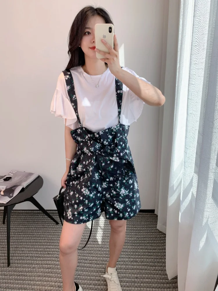 

Vintage Floral Print Denim Overalls Shorts Wide Leg Pants Women Summer 2026 ThoeY Chen Casual Pants Natural Waist Rope Buckle