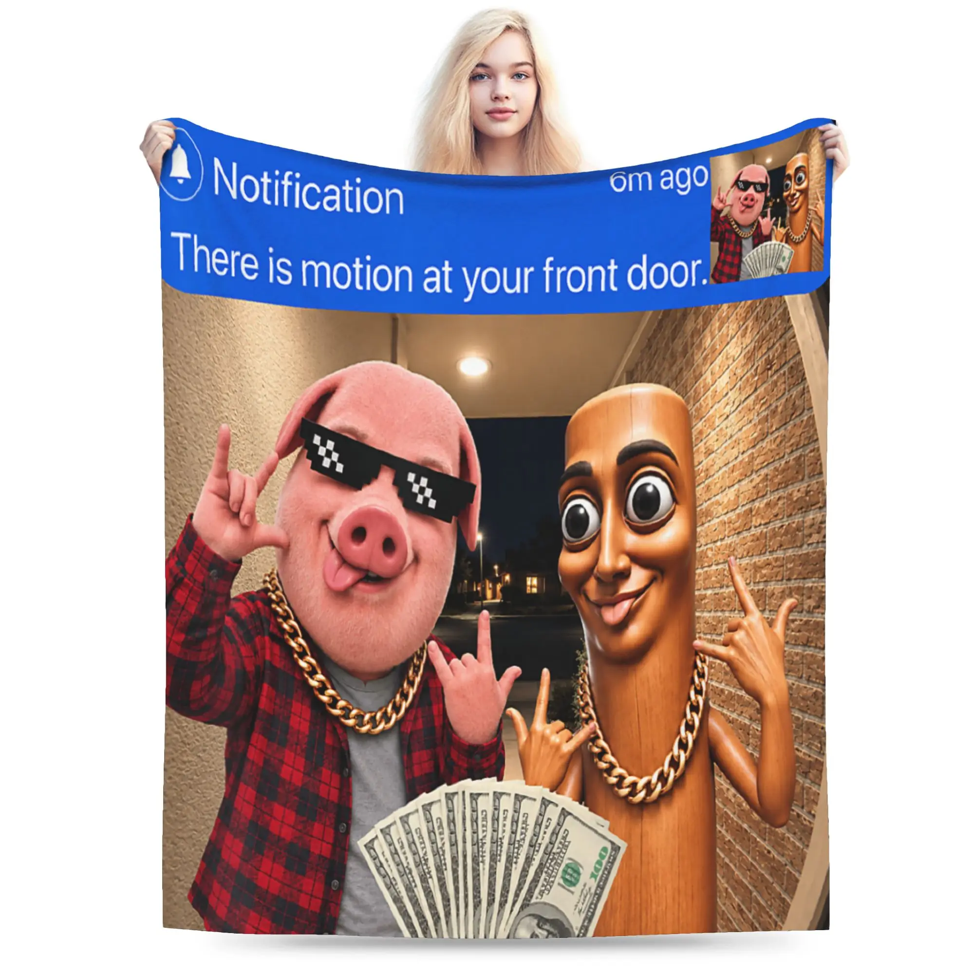 Motion at Your Front Door Tung Sahur John Pork Rock Blanket Winter Soft Cozy Throw Blanket For Girl Home Decor Flannel Bedspread