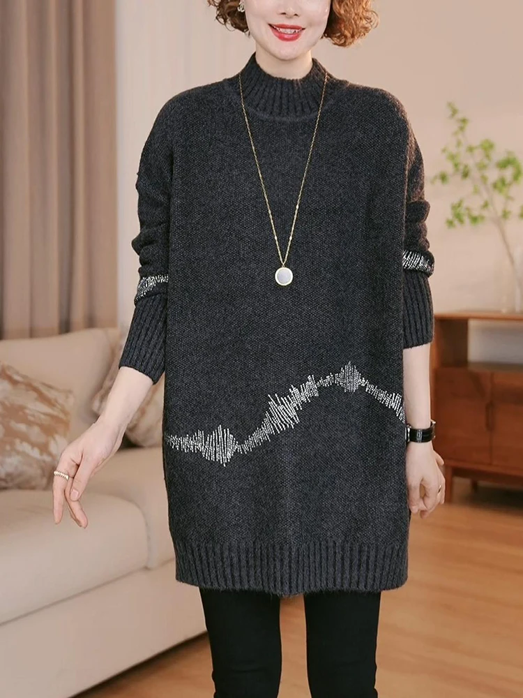 

Женский осенне-зимний новый толстый свитер больших размеров средней длины, модный универсальный вязаный пуловер на шерстяной основе