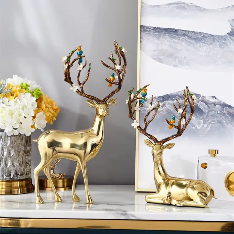 Pair of Polish Deer Statue Metal Interior Deer Sculpture for Home Decoration
