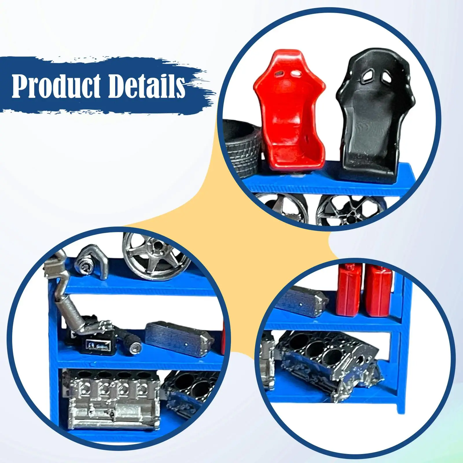 Estantes de piezas de coche modelo 1/64, piezas de automóvil coleccionables simuladas, llanta de rueda en miniatura, modelo de asiento de carreras de motor para niños