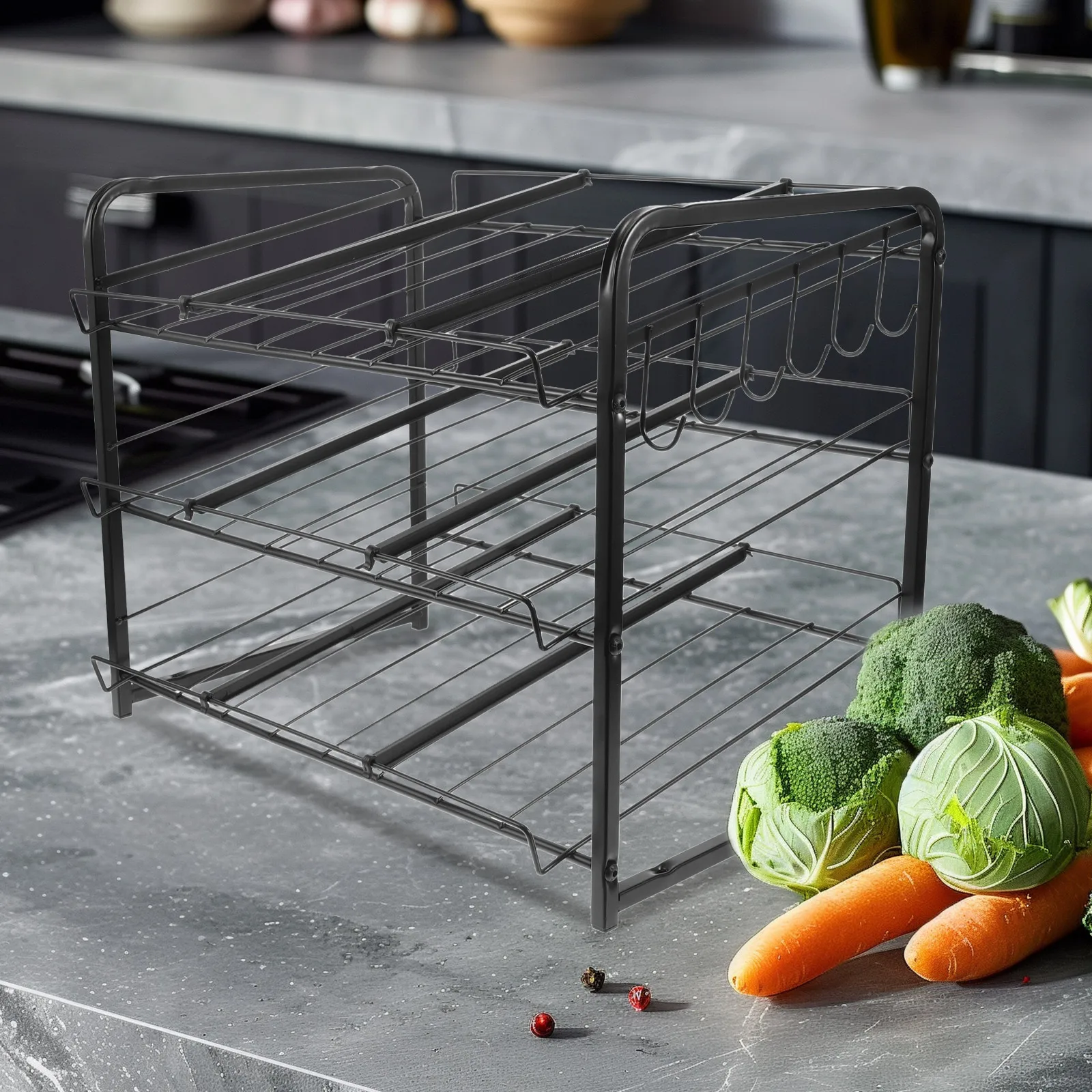 

3 Tier Multi Layer Pantry Adjustable Stackable Dispenser Kitchen Snack Canned Food Storage Space Saving Rack For