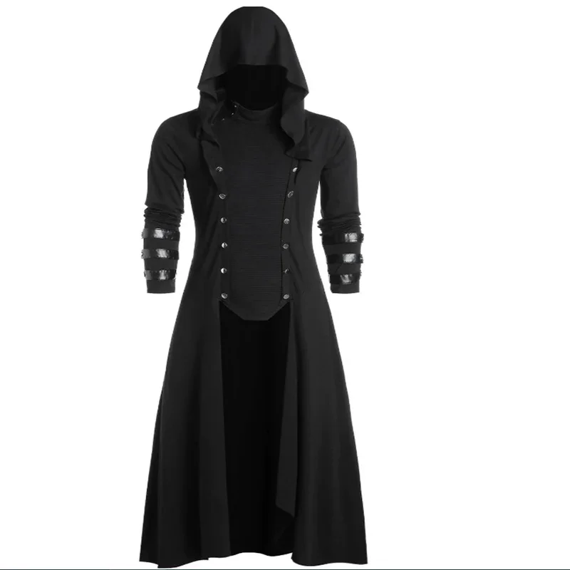 Mens Coat Long Jacket Gothic Steampunk Cloak Hooded Trench Medieval Vampire/wizard Cosplay Costume Halloween Adult Women Men