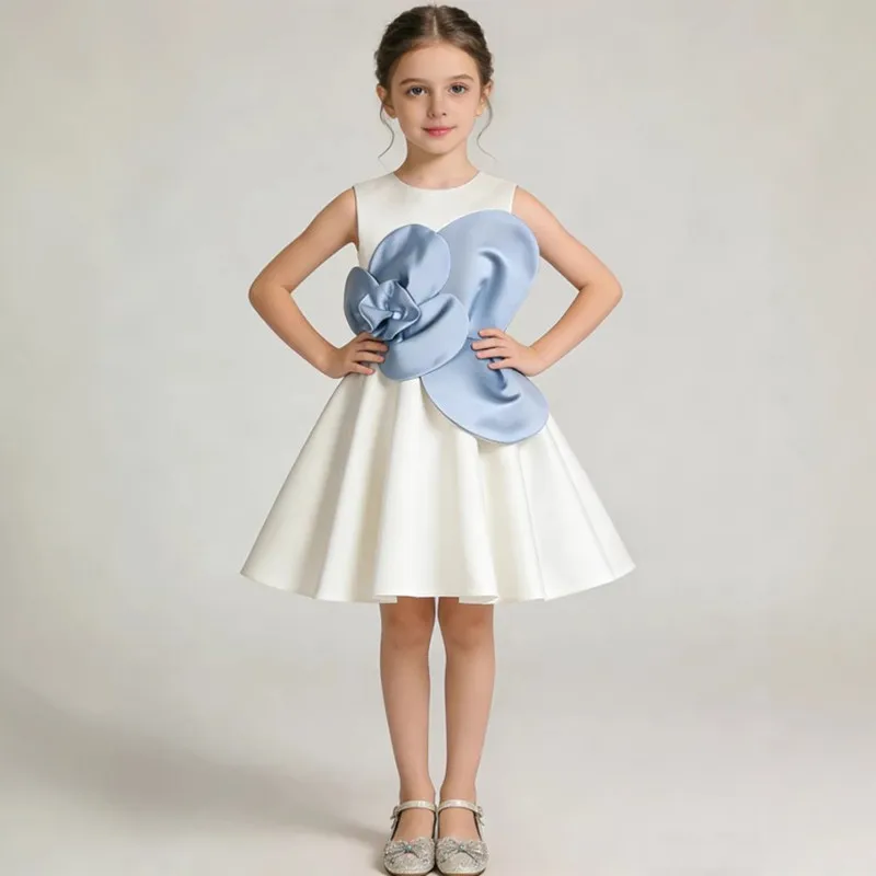 

Новое летнее платье для девочек, модное платье с большим цветочным принтом, индивидуальный дизайн, платье-жилет принцессы, комплект костюмов для девочек A4973