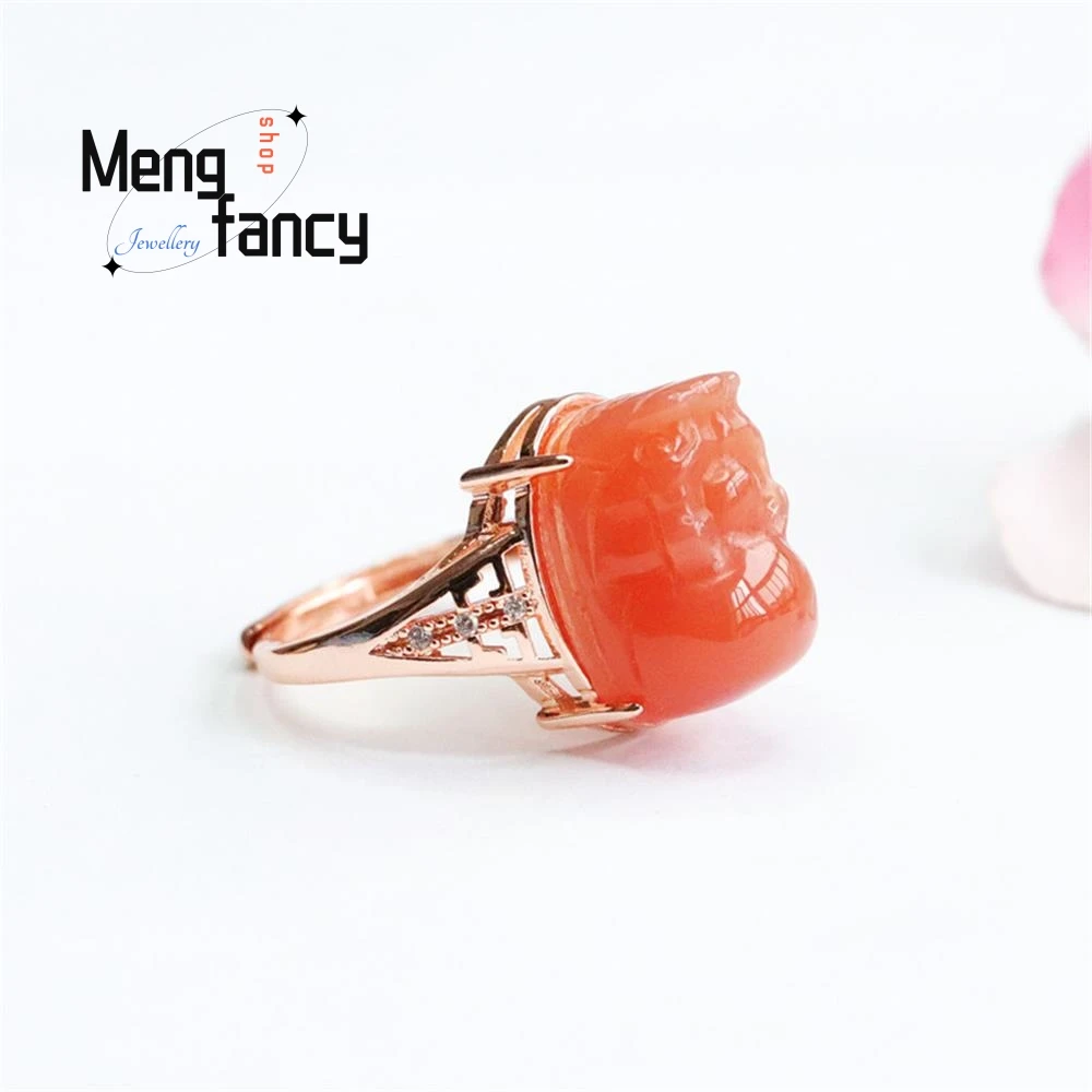 Natural Salt Source Agate Pixiu Ring Simple Elegant High-grade Exquisite Couple Luxury Quality Jewelry Fashion Fine Holiday Gift