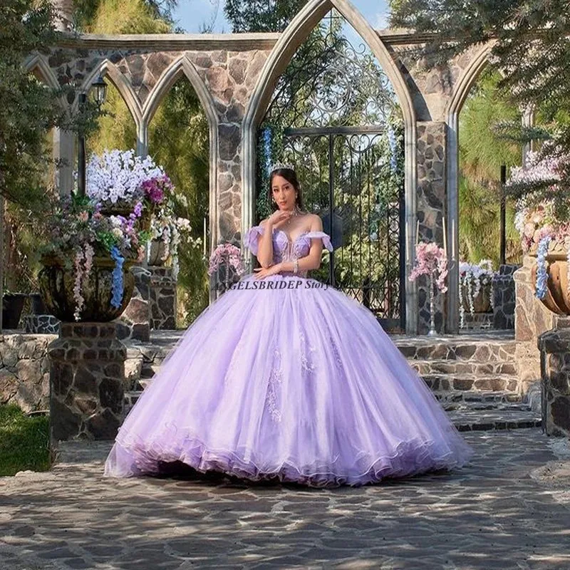 Angelsbridep Lilac Sweet 16. Quinceanera sukienki koraliki Ruched Vestido De 15 Anos Quinceanera suknia balowa suknia balowa suknia balowa dostosowane