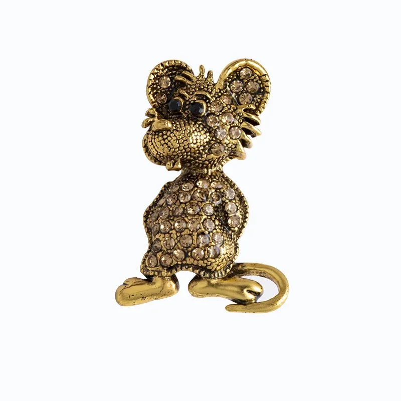 New Vintage Zodiac Mouse Brooch Rhinestone Animal Lapel Pin Men's Suit Badge Scarf Buckle Clothing Party Women Accessories