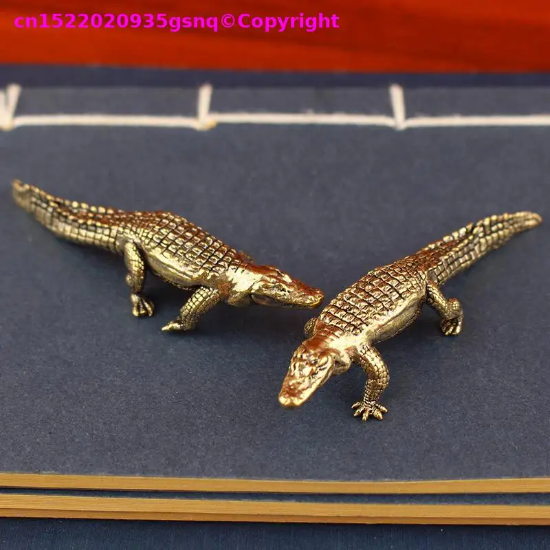 Vintage crocodile alligator ornament decoration amphibian animal characters small Copper carving ornament Copper sculpture art