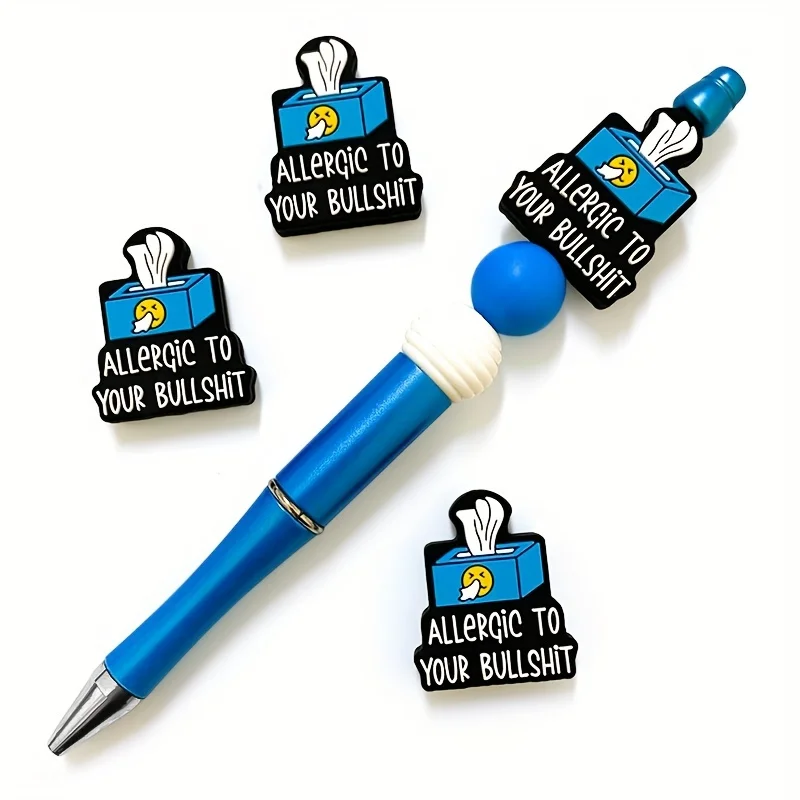 6pcs Funny Humor Phrase Charm Beads Silicone Beads for Jewelry Making Halloween DIY Craft Beads for Pens Keychains Accessories