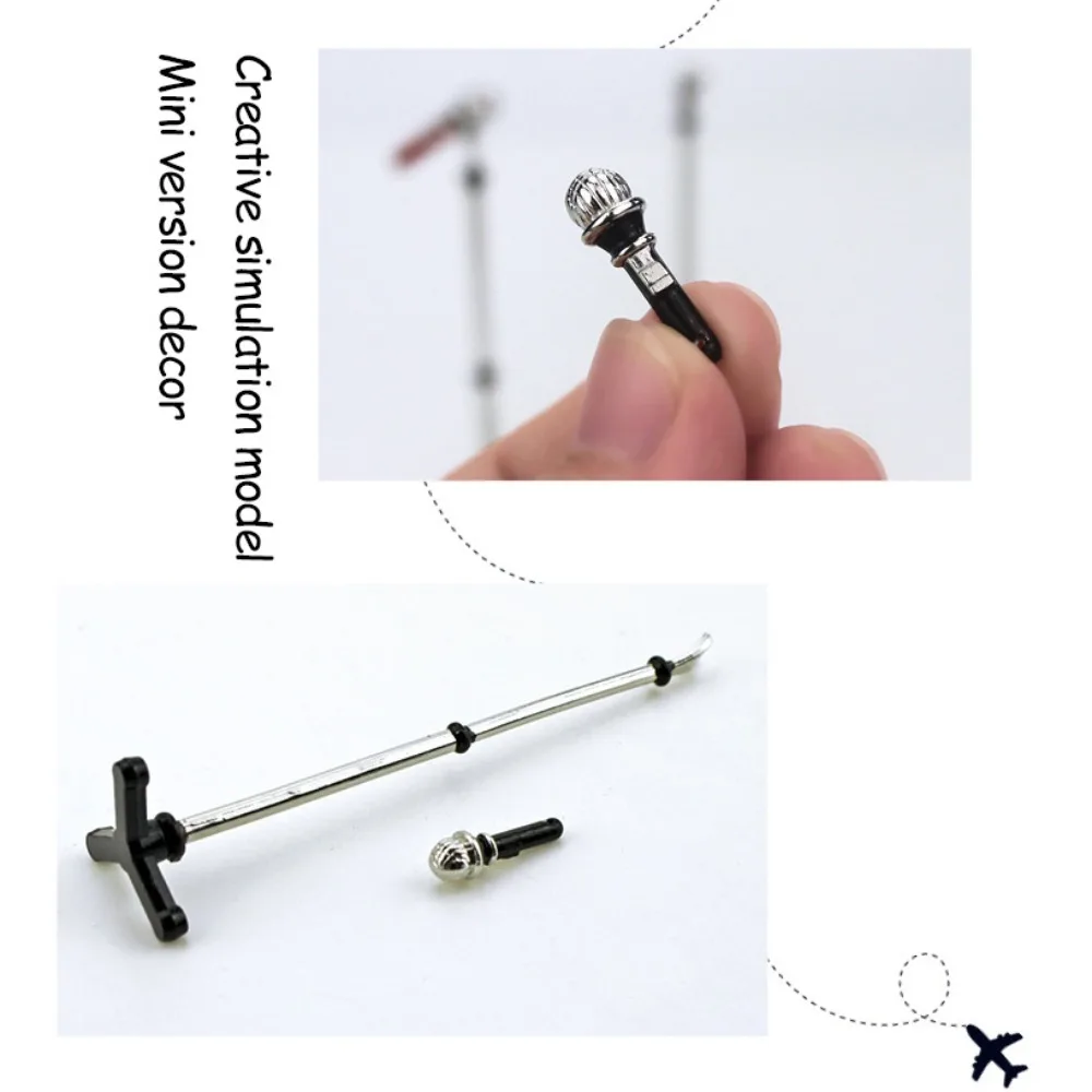 Micro Landscape Microphone Stand Alloy Assembled Mini Microphone Model 1:12 Scale Furniture 1:12 Dollhouse Accessories