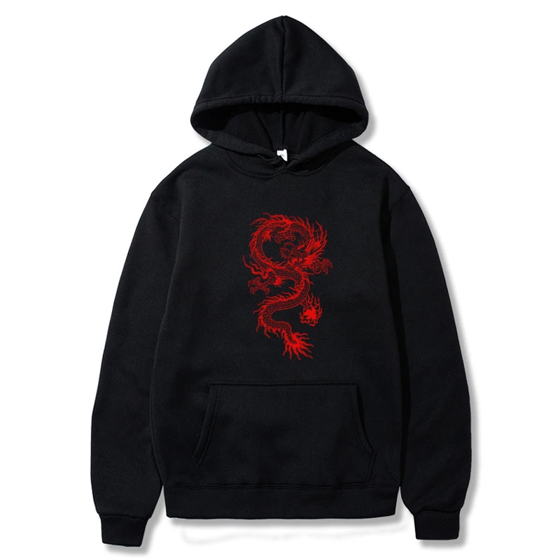 

Women Hoodie Pocket Long Sleeve Red Dragon Hoody Oversize Loose Sweatshirts Autumn Fleece Hoodies Fashion Casual Clothing