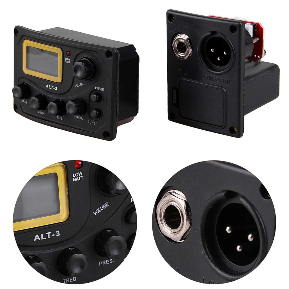 Tuner Pickup gitar akustik, Eq 5-Band Equalizer gitar akustik Preamp Piezo sistem Amplifier pre-amp dengan kenop Volume Lcd Disp