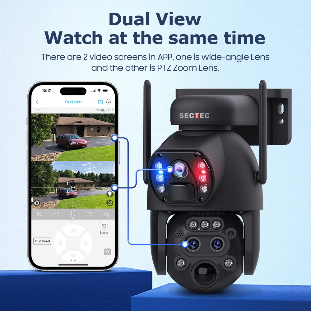 UBOX PIR ثلاثة عدسة كاميرا متحركة HD 6MP في الهواء الطلق IP الأمن CCTV بانورامية صغيرة الحجم البطارية الشمسية WIFI كاميرا شبكة مراقبة تعمل بالطاقة الشمسية #5